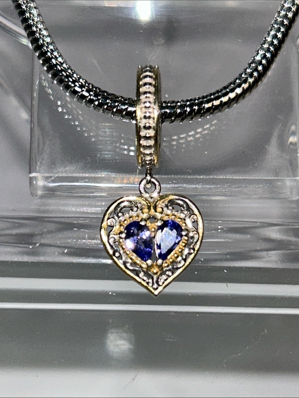 NWOT Gems En Vogue Palladium 18k Genuine Tanzanite Gemstone Euro Style Charm